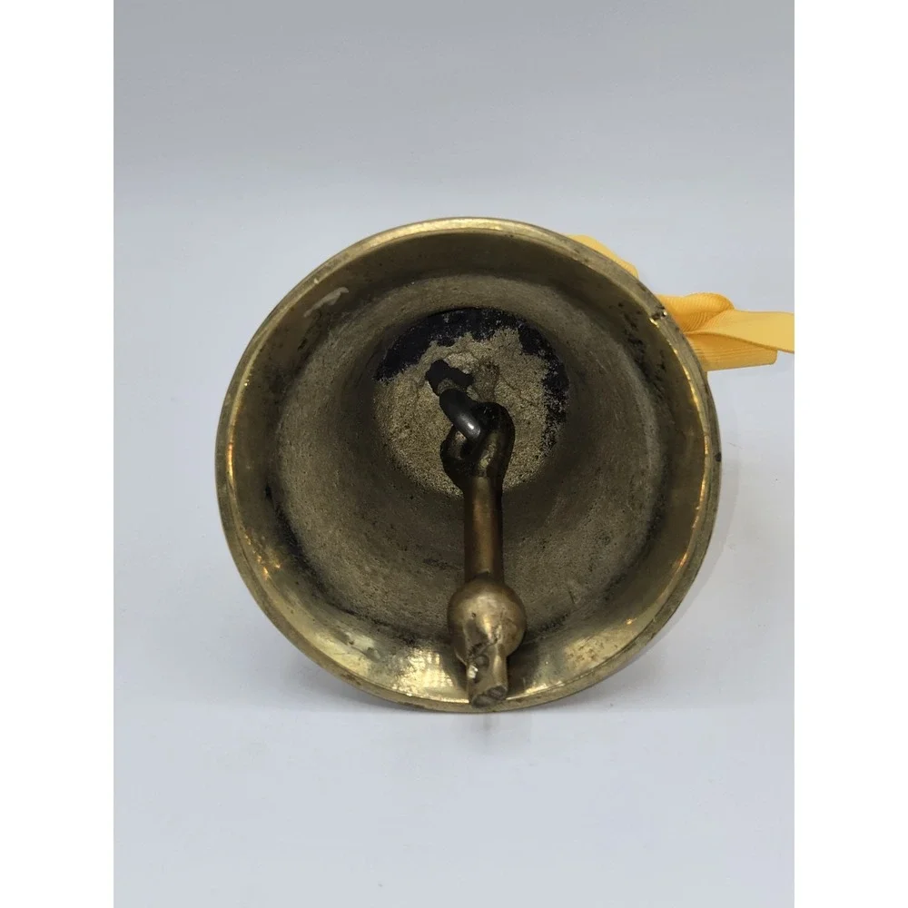 Vintage Solid‎ Brass Hand Bell School Dinner Service Bell With Clapper & Ribbon